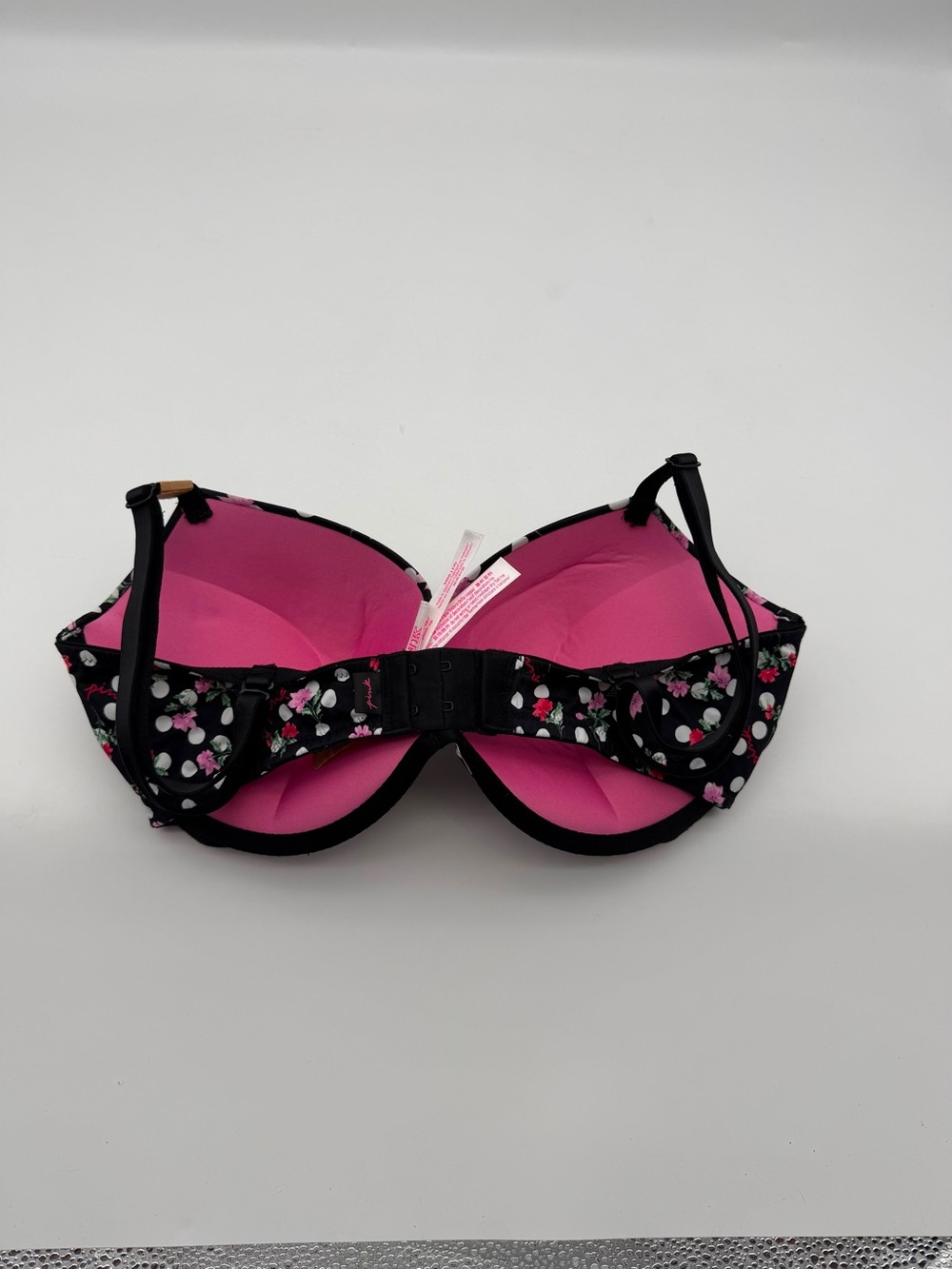 PINK Victoria's Secret‎ Black Polka Dot Floral Push-Up Bra - Picture 4 of 7